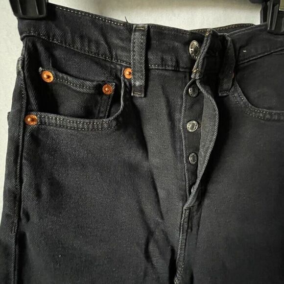 RE/DONE 70s Ultra High Rise Stove Pipe Jeans Womens Size 23 Black Retro Denim - Picture 9 of 16